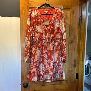 Kori Vibrant Rust and Cream Floral Dress